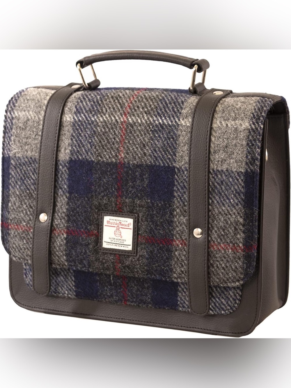 Messenger Bag with Adjustable Cross Body Strap,100% Harris Tweed & Vegan Leather
